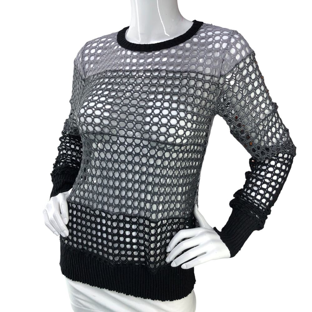 Pete Womens Size XS Sweater Open Knit Long Sleeve Ombre Grey Cotton USA Made